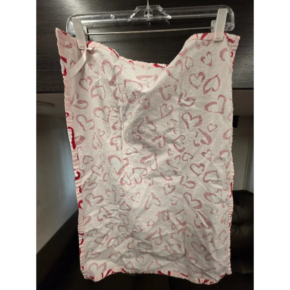 Pink Red Heart Print Cotton Kitchen Hand Towel Valentines Day Decor Hanging Loop